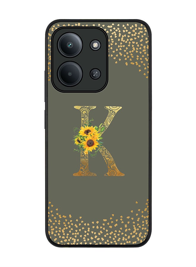 For Xiaomi Poco C85 4G Case,Slim fit Camera Protection, Shockproof Thin Phone cover  - Custom Floral Monogram - K  (Olive Green )